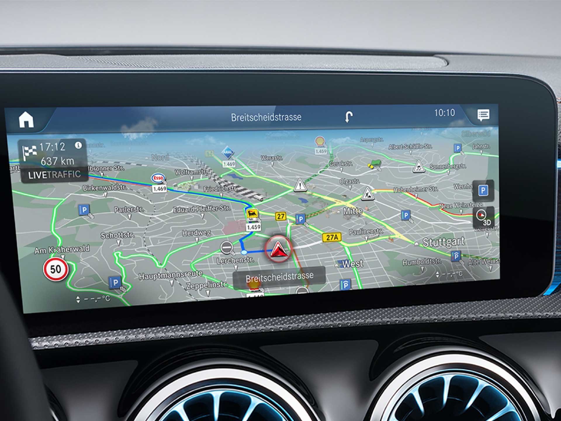 Car-to-X Communication | Navigation | Mercedes-Benz Das MBUX Multimediasystem hat das Digitale Extra Car-to-X Communication aktiviert.