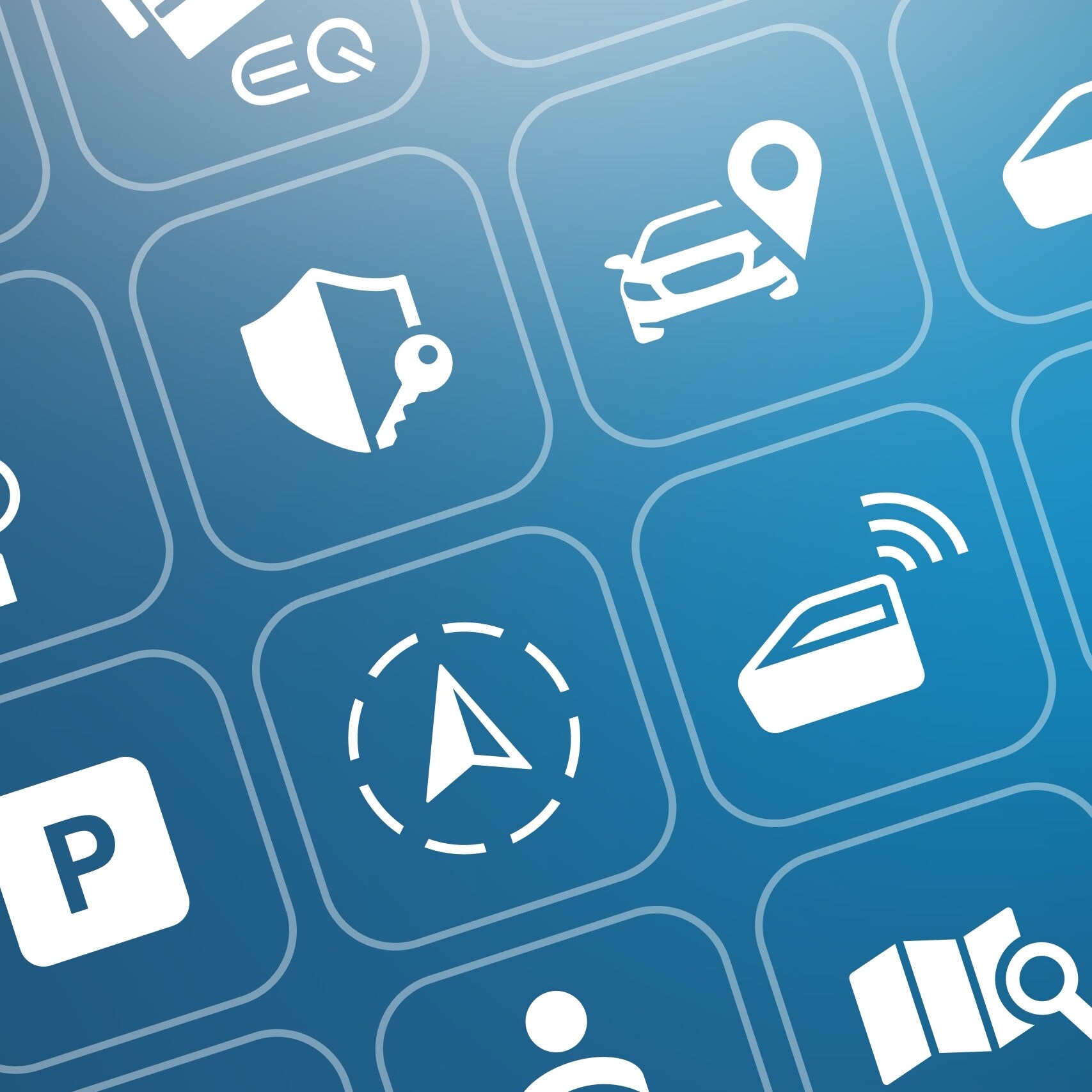 Es sind die Icons der verschiedenen Digitalen Extras von Mercedes-Benz zu sehen.