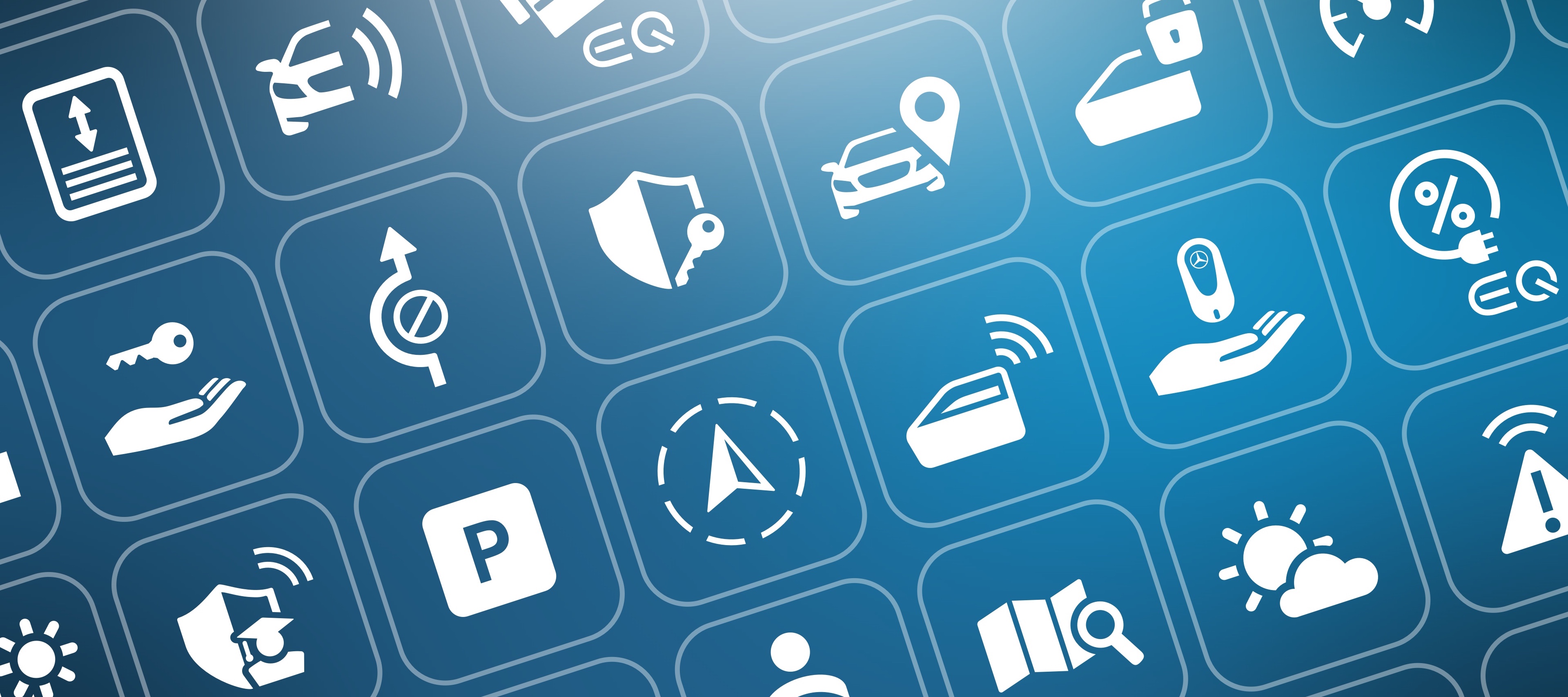 Es sind die Icons der verschiedenen Digitalen Extras von Mercedes-Benz zu sehen. Es sind die Icons der verschiedenen Digitalen Extras von Mercedes-Benz zu sehen.