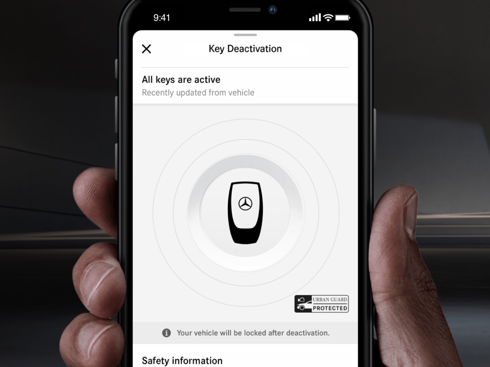 Auf einem Smartphone wird das Menü des Digitalen Extras Schlüsseldeaktivierung angezeigt.