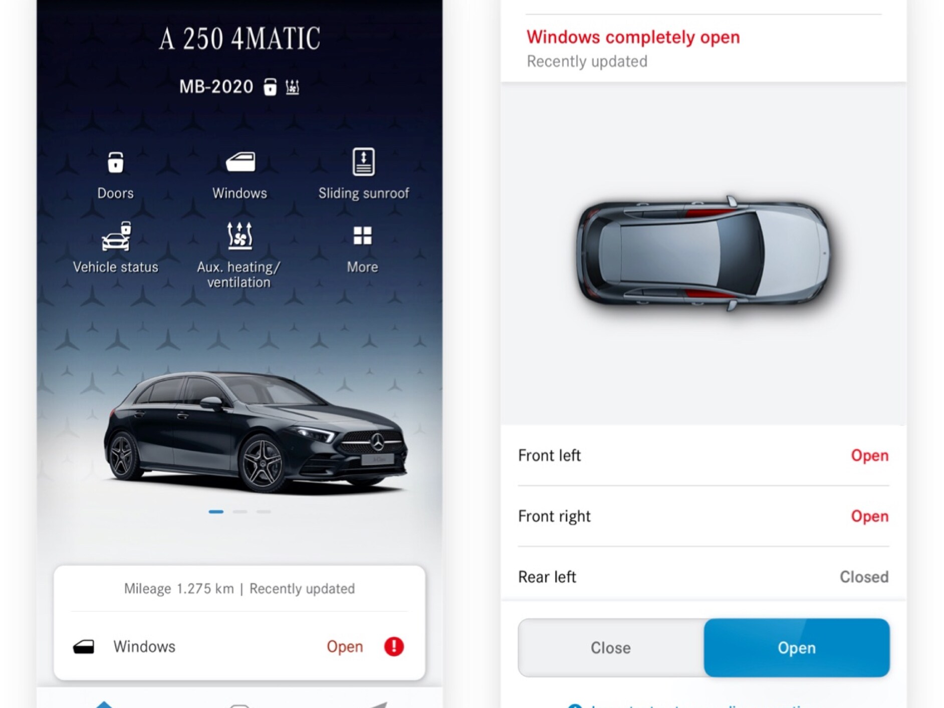 Auf einem Smartphone werden die verschiedenen Screens angezeigt, die angezeigt werden, wenn das Digitale Extra Fernsteuerung Fenster feststellt, dass nicht alle Fenster geschlossen sind.